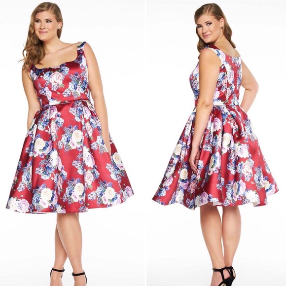 Mac Duggal 77314F Burgundy Floral Fit & Flare Dress - Picture 3 of 15